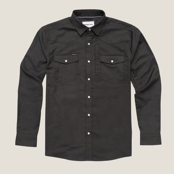 Poncho Other - Poncho Laramie Western Performance Flannel Long Sleeve Pearl Snap Shirt Gray-XL